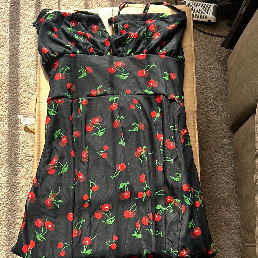Black Dress with Cherry Print